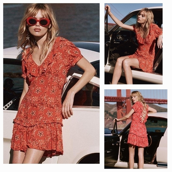 SPELL & THE GYPSY Collective‎ Celestial Mini Dress Lace Up Back in Red - Picture 1 of 2